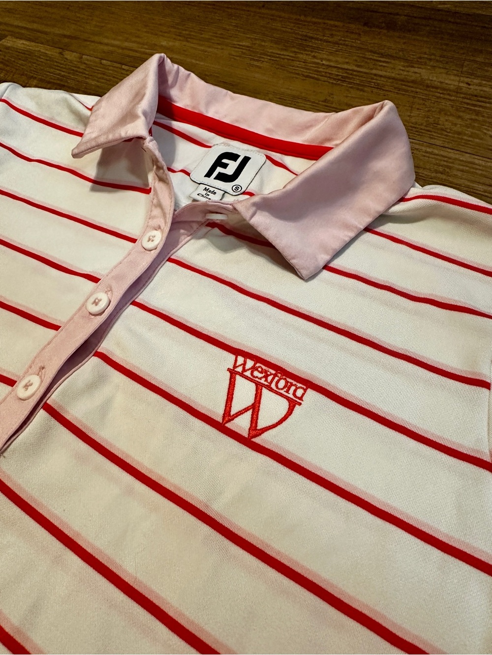 Footjoy Golf Shirt Pink and Red Stripe Short Sleeve Polo - Picture 2 of 3